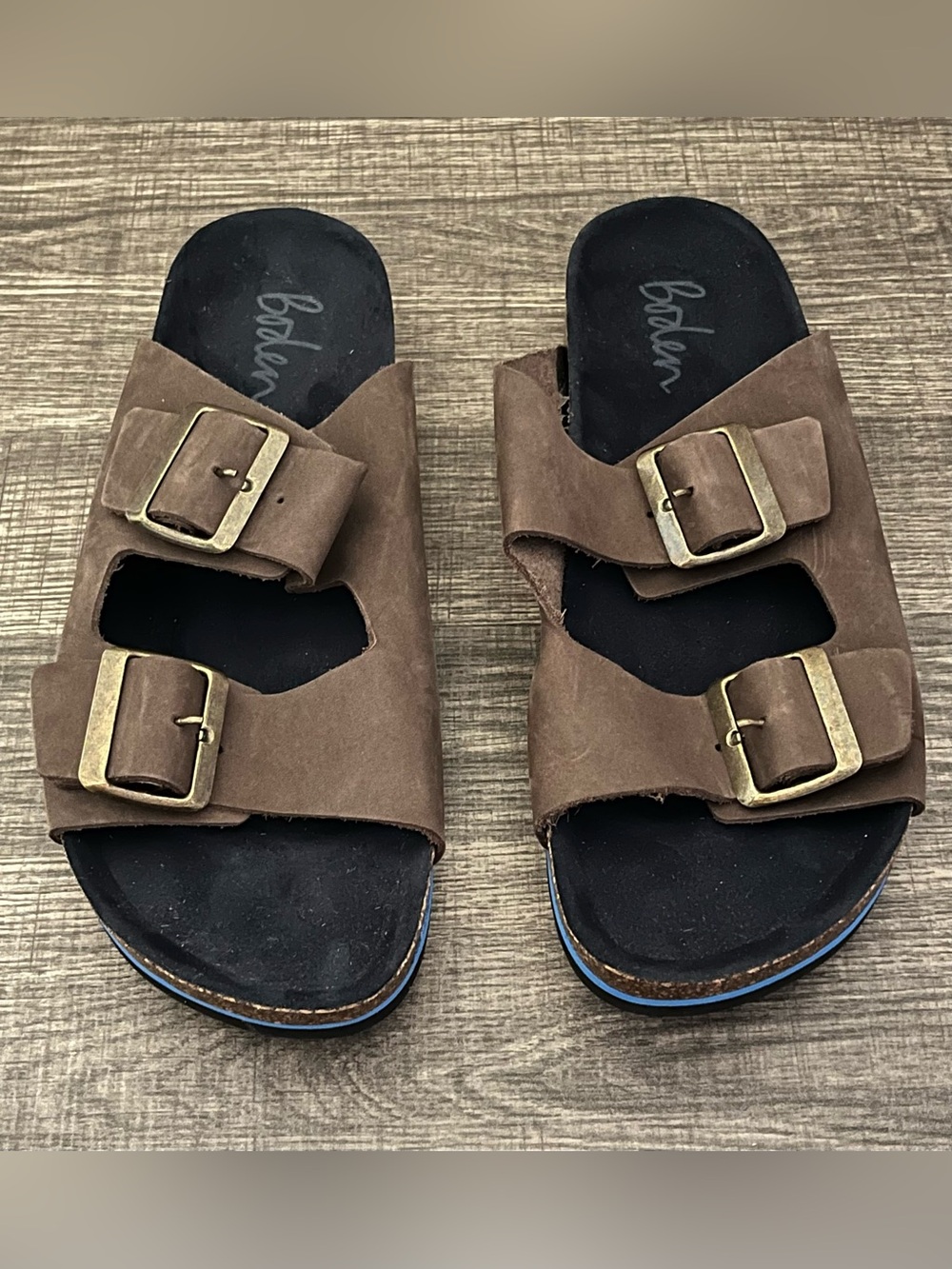 Boden Men’s Double Strap Leather Nubuck Sandals Brown Color Size 10
